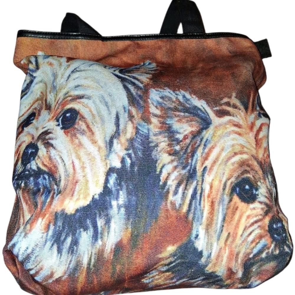Yorkshire Terrier Print Canvas And Leather Tote